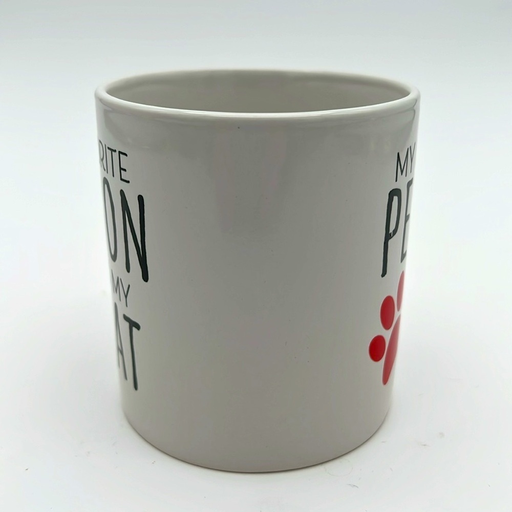“My Favorite Person is my Cat” White Mug with Red Paw Print - Royal Norfolk - Picture 2 of 9
